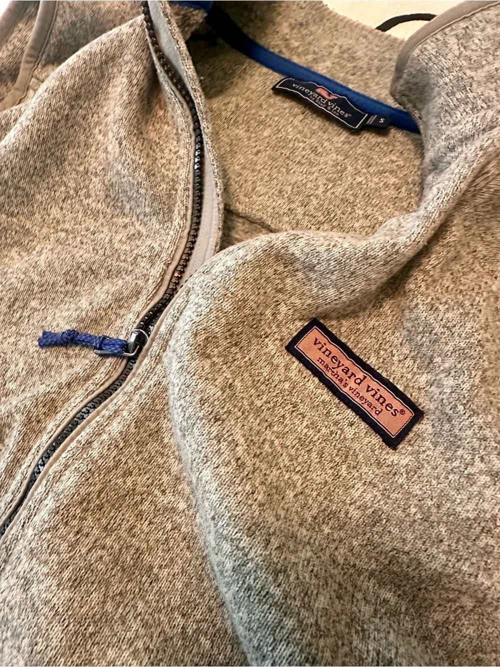 Vineyard Vines Men's Taupe Brown Fleece Zip Vest